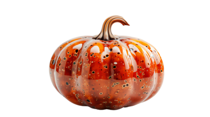 Glass-blown artistic pumpkin with intricate details, vibrant orange hues, and a polished finish, perfect for autumn and Halloween decor
