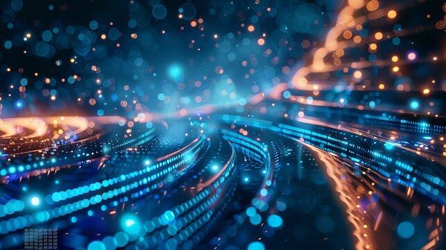 river flow of digital with high tech, hologram, connectivity
