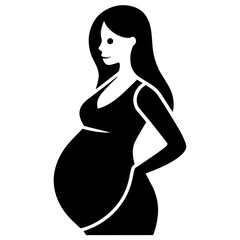 A Pregnant woman vector silhouette black color, white background