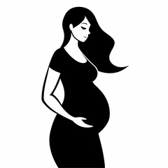 A Pregnant woman vector silhouette black color, white background