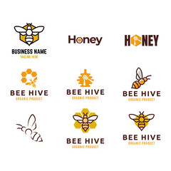 Set of Bee hive and honey logo flat vector design