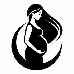 A Pregnant woman vector silhouette black color, white background