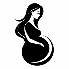 A Pregnant woman vector silhouette black color, white background