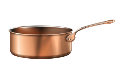 High-quality copper saucepan with a long handle, perfect for cooking and heating. Essential cookware for any kitchen.