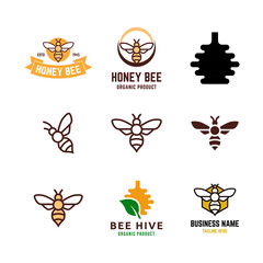 Set of Bee hive and honey logo flat vector design