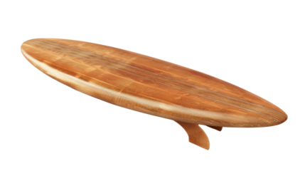 Wooden surfboard isolated on transparent background. Perfect for beach sports, surfing enthusiasts, and coastal decor.