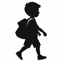 A school child going to school with school bag vector silhouette