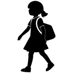 A school child going to school with school bag vector silhouette
