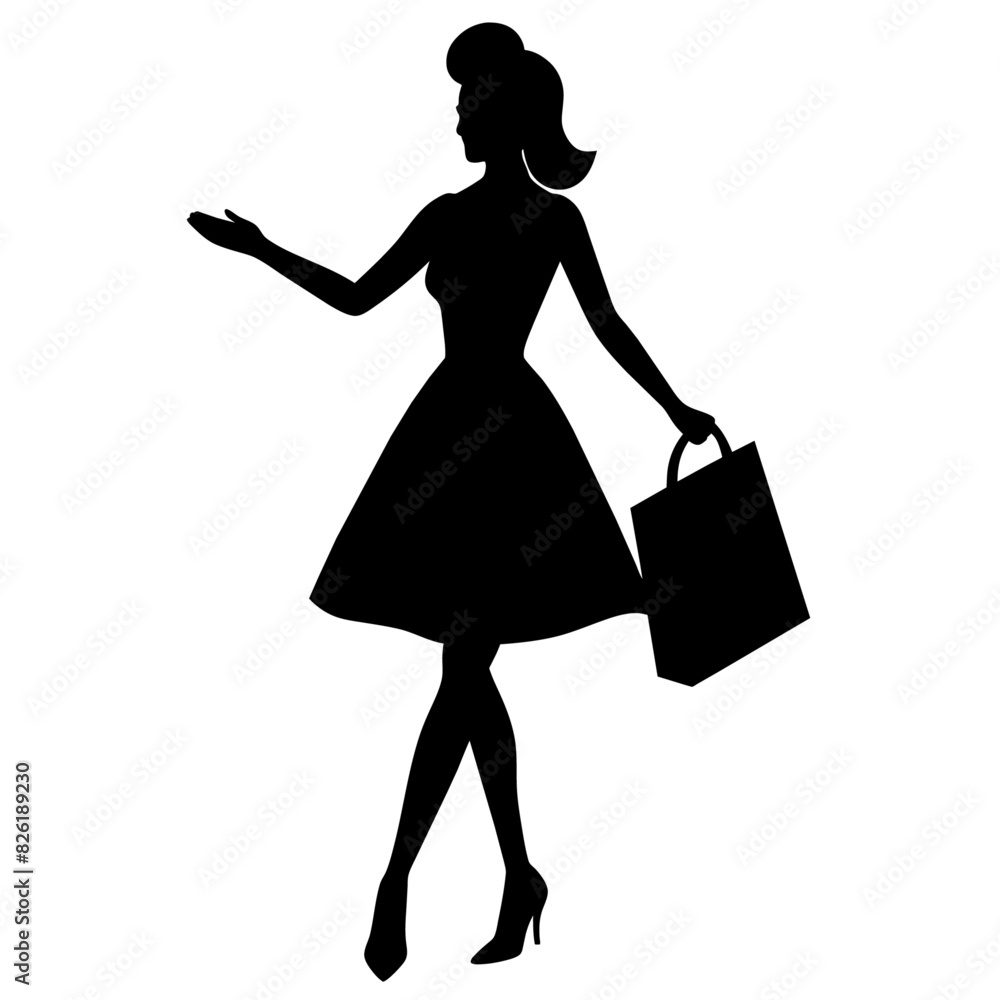 Wall mural a shopping girl enjoy the shopping vector silhouette, white background