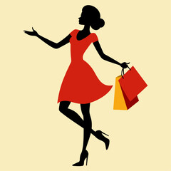 A shopping girl enjoy the shopping vector silhouette, white background