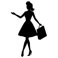 A shopping girl enjoy the shopping vector silhouette, white background