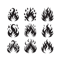 fire flame silhouette icon set ILLUSTRATION 