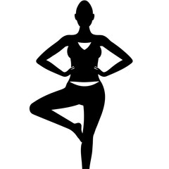 a slim woman stands with her hands on her hips, doing exercises vector silhouette