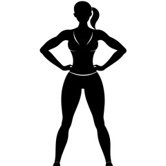 a slim woman stands with her hands on her hips, doing exercises vector silhouette