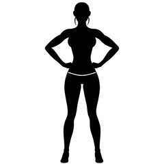 a slim woman stands with her hands on her hips, doing exercises vector silhouette