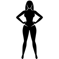 a slim woman stands with her hands on her hips, doing exercises vector silhouette