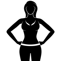 a slim woman stands with her hands on her hips, doing exercises vector silhouette