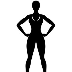 a slim woman stands with her hands on her hips, doing exercises vector silhouette