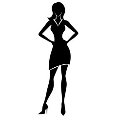 A Slim and sexy woman standing pose vector silhouette, stylish pose, white background