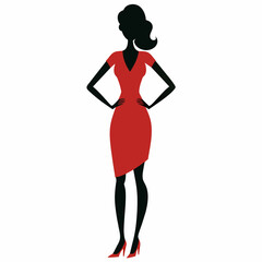 A Slim and sexy woman standing pose vector silhouette, stylish pose, white background