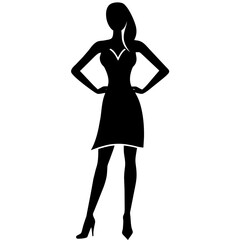 Fototapeta premium A Slim and sexy woman standing pose vector silhouette, stylish pose, white background