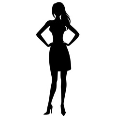 Fototapeta premium A Slim and sexy woman standing pose vector silhouette, stylish pose, white background