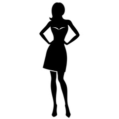 A Slim and sexy woman standing pose vector silhouette, stylish pose, white background