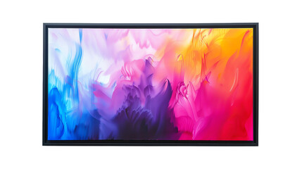 Vibrant abstract painting with a blend of vivid colors in a modern black frame, perfect for contemporary home decor.