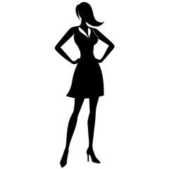 A Slim and sexy woman standing pose vector silhouette, stylish pose, white background