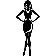 A Slim and sexy woman standing pose vector silhouette, stylish pose, white background