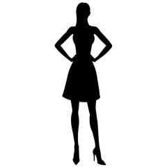 A Slim and sexy woman standing pose vector silhouette, stylish pose, white background