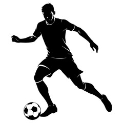Naklejka premium A soccer player kick the ball vector silhouette, white background