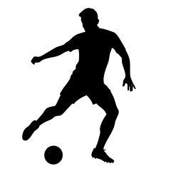 A soccer player kick the ball vector silhouette, white background