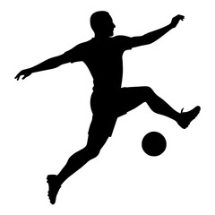 A soccer player kick the ball vector silhouette, white background