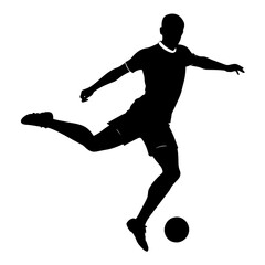 A soccer player kick the ball vector silhouette, white background