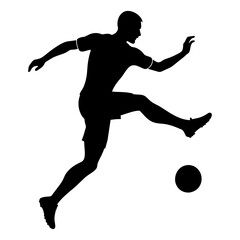 A soccer player kick the ball vector silhouette, white background