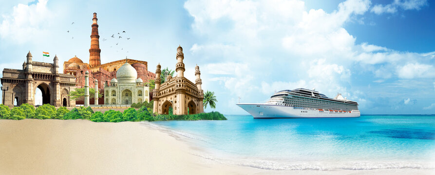 Collage of India monuments heritage sites landmarks and tours and travel destinations.