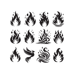 fire flame silhouette icon set ILLUSTRATION 