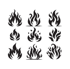 fire flame silhouette icon set ILLUSTRATION 