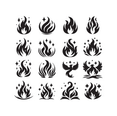 fire flame silhouette icon set ILLUSTRATION 