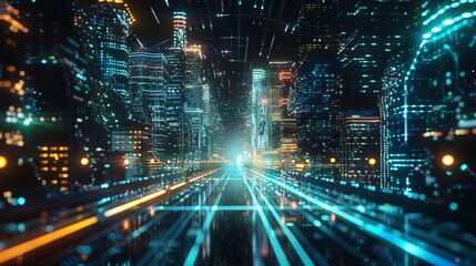 Obraz premium river flow of digital with high tech, hologram, connectivity