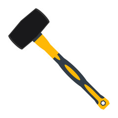 Rubber Mallet Hammer vector isolated on white background. Hammer with rubber yellow handle. Mallet vector illustration flat design. Hand tools for laying tiles and stones