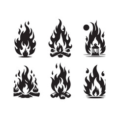 fire flame silhouette icon set ILLUSTRATION 
