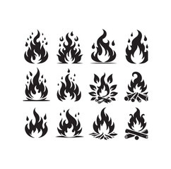 fire flame silhouette icon set ILLUSTRATION 