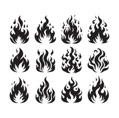 fire flame silhouette icon set ILLUSTRATION 