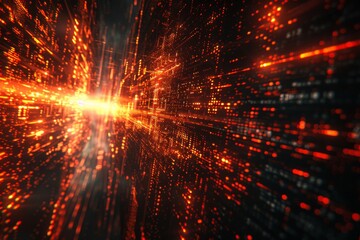 Obraz premium Futuristic depiction of glowing red and orange digital elements, symbolizing data flow and technology in a high tech setting