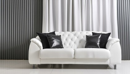 Modern Minimalist Living Room: White Sofa with Black Accents