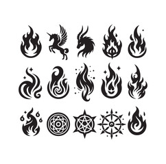 fire flame silhouette icon set ILLUSTRATION 