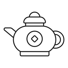 Chinese New Year Tea Pot Icon With Outline Design Style
