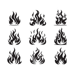 fire flame silhouette icon set ILLUSTRATION 